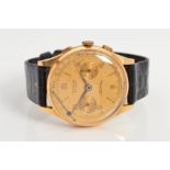 A MID 20TH CENTURY 18CT GOLD ACTUA GENEVE MECHANICAL CHRONOGRAPH WRISTWATCH, champagne dial with