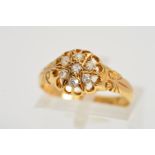 AN EARLY 20TH CENTURY 18CT GOLD DIAMOND CLUSTER RING, designed as a cluster of old cut diamonds