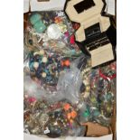 A BOX OF MAINLY COSTUME JEWELLERY, to include necklaces, bangles, bracelets, earrings etc