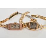 TWO EARLY 9CT GOLD CASED LADIES WRISTWATCHES, both mechanical hand wound movements fitted to gold