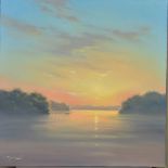 BEN PAYNE (BRITISH CONTEMPORARY) 'EVENING LIGHT IV', a hazy sunset over a lake, signed bottom