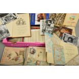 A LARGE COLLECTION OF EPHEMERA, consisting of scrapbook, postcards, music scores, Ordnance Survey