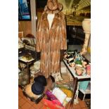 A LADIES FUR COAT WITH MATCHING HAT, together with a ladies astrakhan coat, sheepskin coat, ladies