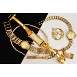 THREE LADIES WRISTWATCHES, A BANGLE AND A PENDANT, to include two 9ct gold watches, both with 9ct