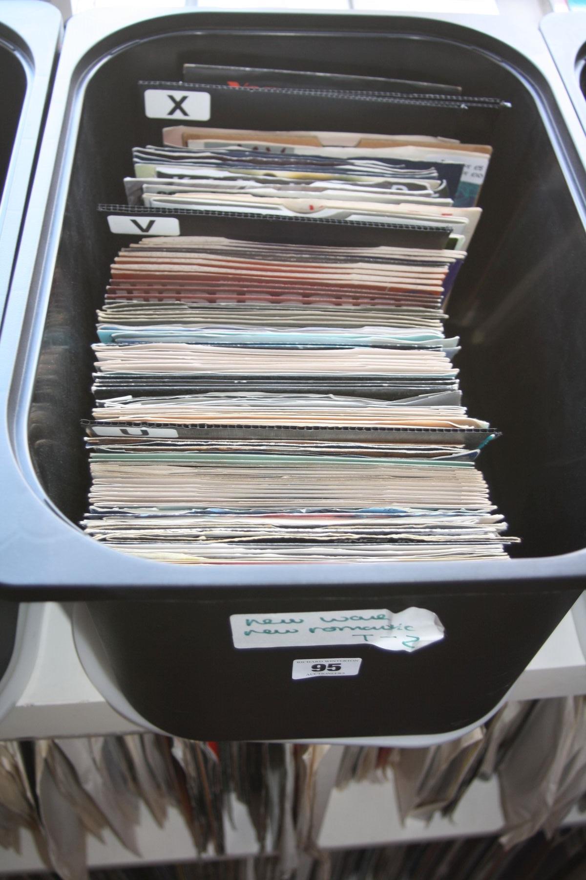 A TRAY CONTAINING OVER ONE HUNDRED AND TWENTY 7' SINGLES OF NEW WAVE, and New Romantic music