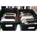 TWO PLASTIC TRAYS CONTAINING OVER TWO HUNDRED 7' SINGLES, including Justin Hine and the Dominoes,