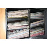 TWO BLACK RECORD CABINETS, containing over one hundred and fifty mostly 12' singles and some LP's,