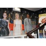 FOUR MOVIE AND FILM STAR CARDBOARD STANDEES, including The Greatest Showman, Brad Pitt, Jenifer