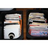 TWO TRAYS CONTAINING OVER ONE HUNDRED AND FIFTY 7' SINGLES OF ROCK, METAL AND GOTH MUSIC,