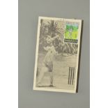 POSTCARD WITH A PICTURE OF GARY SOBERS IN ACTION, the postcard has a Barbados 35 cents stamp on