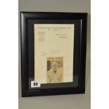 FRAMED AND GLAZED WARWICKSHIRE CCC LETTERHEAD WITH PETER CRANMER'S SIGNATURE, together with a