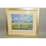 FRAMED JOCELYN GALSWORTHY WATER COLOUR OF THE WEST INDIES VS ENGLAND TEST MATCH AT ANTIGUA IN