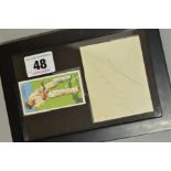 FRAMED AND GLAZED SIR DONALD BRADMAN PLAYERS CIGARETTE CARD, with pencil signature by the player