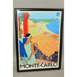 MONTE CARLO OPEN FRAMED COLOUR POSTER, not dated, artist Roger Broders