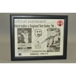 FRAMED CRICKET SCORECARD for the WEST INDIES VS ENGLAND TEST MATCH PLAYED AT KENSINGTON OVAL,