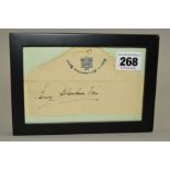 FRAMED WHITE ENVELOPE WITH USHER'S METROPOLITAN HOTEL LOGO, which is signed by FANNY BLANKERS-