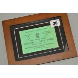 FRAMED AND GLAZED MCC - ENGLAND VS WEST INDIES TEST MATCH AT LORDS, official Guest ticket for the