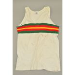 UMBRO RUNNING VEST, with green, red and yellow horizontal stripes across the chest