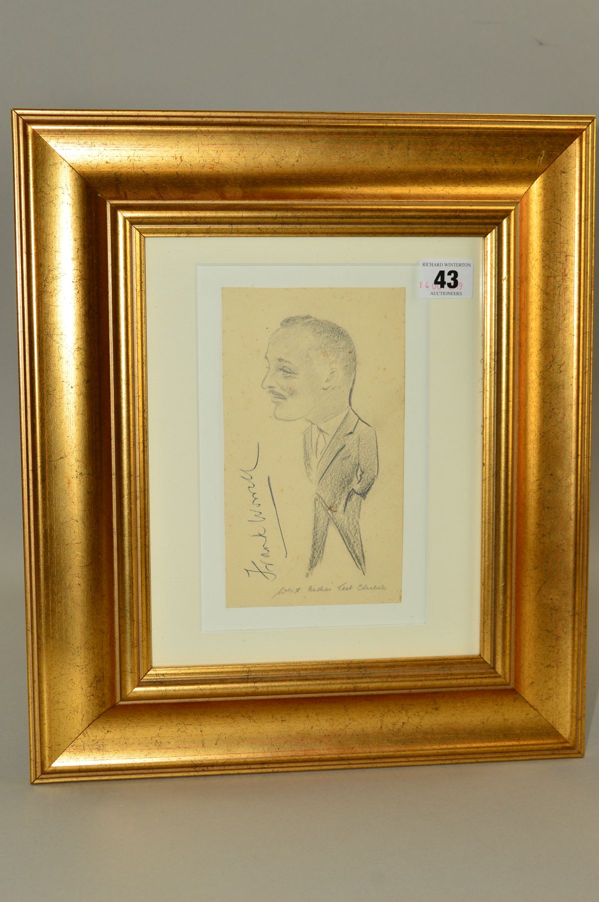 FRAMED, GLAZED AND AUTOGRAPHED PENCIL SKETCH OF THE WEST INDIES CAPTAIN SIR FRANK WORRELL