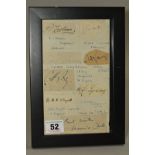 FRAMED AND GLAZED SIGNATURES OF ENGLAND PLAYERS - HOLMES, VOCE, FISHLOCK, YOUNG, FRY, COPSON,