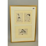 FRAMED BLACK AND WHITE SKETCHES, (in one frame), all drawn by H. Vaugh, Gil Hooley (rubberneck) -