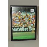 FRAMED AND GLAZED 1994 SIGNED COLOUR ACTION PHOTOGRAPH OF SIR RICHARD HADLEE, (New Zealand), with