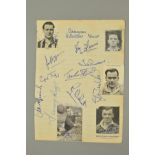 THIRTEEN SIGNATURES OF BIRMINGHAM CITY PLAYERS ON SCRAPBOOK PAGE, with newspaper cuttings, not