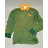 GREEN AND YELLOW SOUTH AFRICAN RUGBY SHIRT, with the Springbok and Rugby ball logo on the front, the