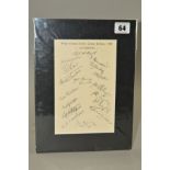 FRAMED 1939 WEST INDIES TOURING TEAM AUTOGRAPHS IN INK ON A WHITE CARD, (facsimiles)