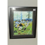 FRAMED WATERCOLOUR OF A MATCH ENTITLED 'BREAK AWAY', no artist identification, not dated