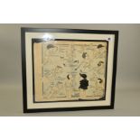 FRAMED AND GLAZED DRAWING OF ENGLISH, AUSTRALIAN AND NEW ZEALAND PLAYERS, with captions and names