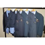 FIVE ITEMS OF R.A.F. UNIFORM JACKETS, some with trousers and shirts, WWII era Dress jacket/