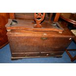 A GEORGIAN OAK MULE CHEST with two drawers on bracket feet, width 92cm x depth 45cm x height 56cm