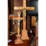 A COPPER AND TWO OAK RELIGIOUS CROSSES/ICONS (3)
