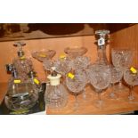 JOHN WALSH WALSH, an early 20th Century part table suite comprising a low shouldered decanter with