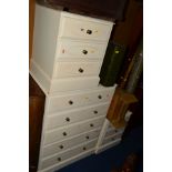 THREE MODERN BEDROOM DRAWERS, to include a chest of five long drawers and a pair of bedside cabinets