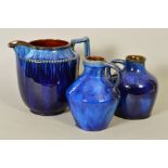 THREE BOURNE DENBY DANESBY WARE ELECTRIC BLUE ITEMS, to include large jug, height 23cm and two