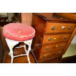 A REPRODUCTION MAHOGANY CHEST OF FOUR DRAWERS and a painted cast iron dressing stool (2)