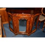 A VICTORIAN AND LATER BURR WALNUT AND MAHOGANY TOPPED CREDENZA, with triple mirrored doors, width