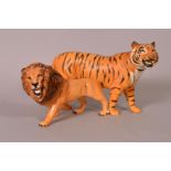 A BESWICK LION, facing left No 2089 and a Tiger No 2096, matt (2)