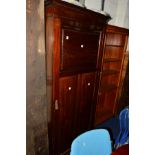 AN EDWARDIAN MAHOGANY PANELLED SINGLE DOOR HALL ROBE, width 84cm x depth 55cm x height 198cm (key)