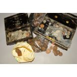 TWO CASHBOXES AND A BAG OF MAINLY UK COINAGE, to include 770 grams of mixed silver .925, .500 coins