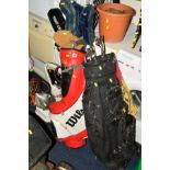 TWO GOLF BAGS containing Titleist and Ping clubs and a leather swivel chair (3)