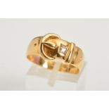 A VICTORIAN 18CT GOLD DIAMOND BUCKLE RING, an old Swiss cut diamond, estimated weight 0.05ct, ring