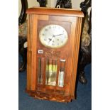 A FRENCH WALNUT WALL CLOCK, marked Carillon, Amiens