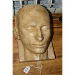 A LATE 19TH/EARLY20TH CENTURY PLASTER DEATH MASK OF A MALE, cast as a wall plaque with hanging loop,