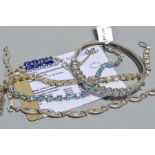 FIVE GEM SET BRACELET, to include a sapphire bracelet, the central panel set with two rows of four