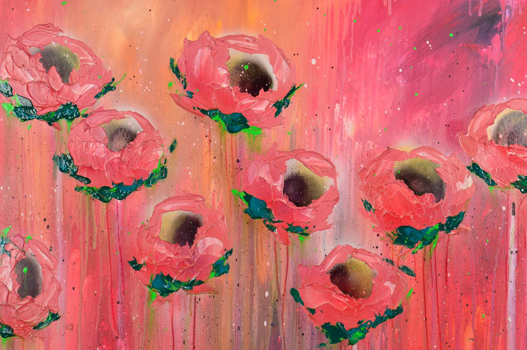 CLARE SYKES (BRITISH CONTEMPORARY) 'RASPBERRY CREAMS' an abstract study of flowers, signed bottom - Image 2 of 5
