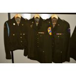 THREE ITEMS OF USA WWII STYLE ARMY UNIFORM JACKETS, short jacket, maker marked and dated 1967 ? Blue