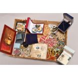A BOX OF COSTUME JEWELLERY, to include mainly mid 20th Century pieces, including glass bead